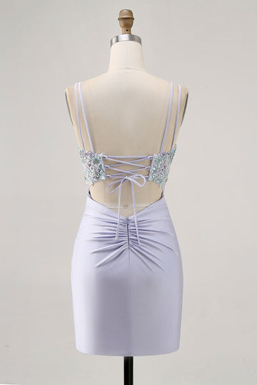 Lavender Bodycon Corset Sequin Homecoming Dress